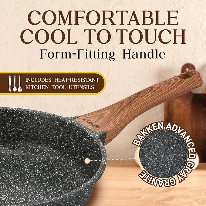 Bakken-Swiss 14-Piece Kitchen Cookware Set – Granite Non-Stick – Eco-Friendly – PFOA, PFOS, and PTFE Free for All Stoves & Oven-Safe - Marble coatin
