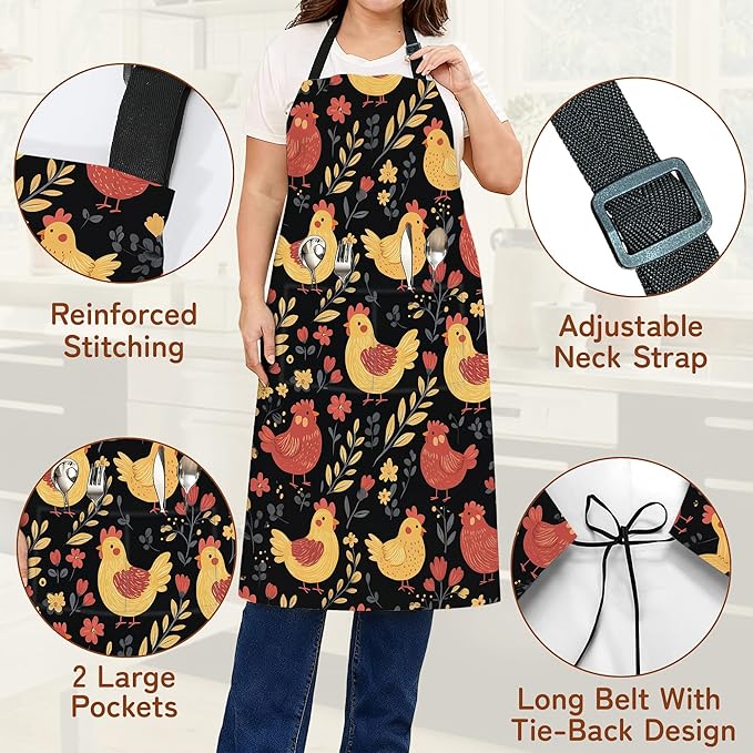 Cooking Apron for Women and Men,Adjustable Chef Bib Apron with 2 Pockets, Water and Oil Resistant for Kitchen Use