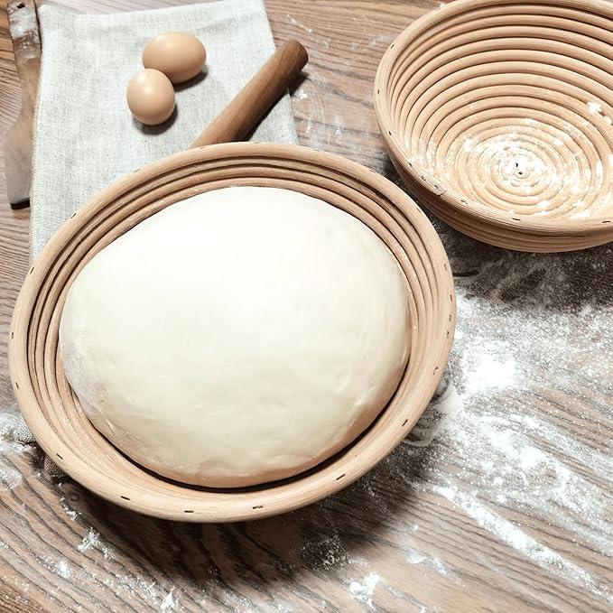 Banneton Bread Proofing Basket set of 2, 9 Inch Round Sourdough Proofing Baskets with Liner,Dough Proofing Bowls,Made of Natural rattan,for Sourdough Bread Baking Supplies