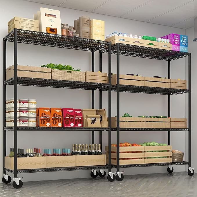 Karl home Heavy Duty 4-Tier Storage Shelving with 4" Wheels, Adjustable NSF Metal Shelves Wire Storage Rack for Garage Kitchen Basement,2500LBS Capacity 75.59" H X 55.12" W X 23.62" D,Black