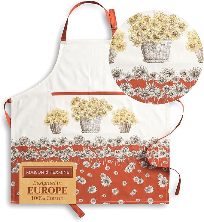 Maison d' Hermine 100% Cotton Apron for women with Pocket Kitchen Chef Apron for Men Cooking Gardening Server Waitress