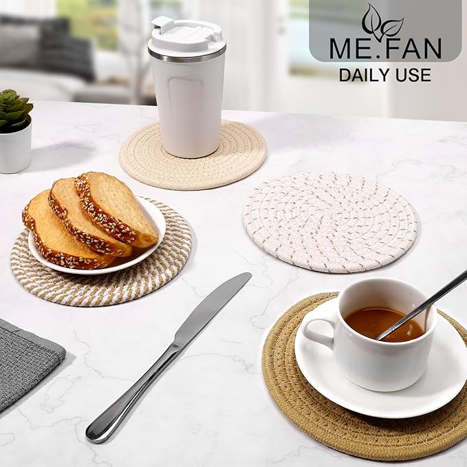 ME.FAN 8 Inch Trivets for Hot Dishs, 8 Set Cotton Thread Weave Trivets for Hot Pans, Potholders, Large Coasters, Hot Pads, Hot Mats to Protect Desktop & Countertop, Kitchen Essentials Coffee