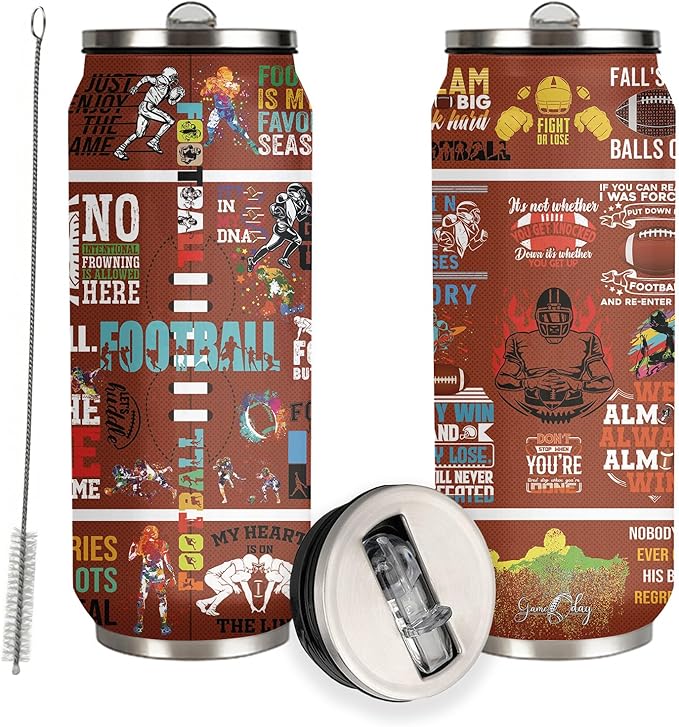 Football Tumbler Cup Travel Mug With Lid,Football Lover Gifts Stainless Steel Vacuum Tumbler Team Fans Coffee Mug Cup Gifts For Women Men 17 Oz