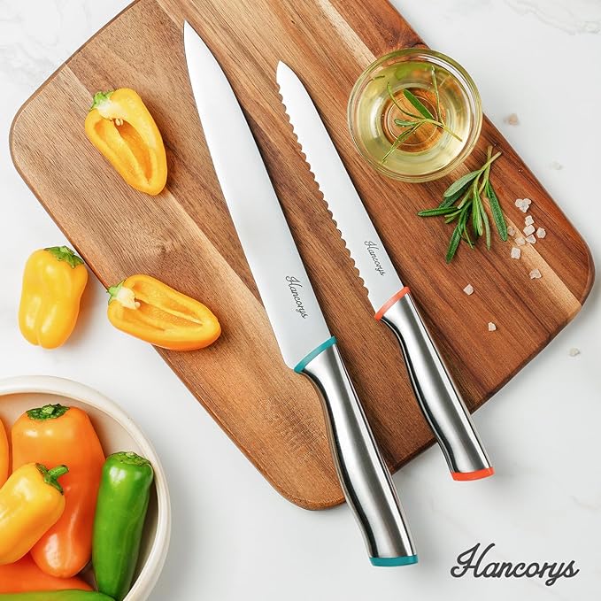 Colorful Knife Set, 11 Pieces Kitchen Knives Set in High Carbon Stainless Steel, Chef Knife Sets with 5 Blade Guards, Dishwasher Safe, Holiday Gifts for Kitchen