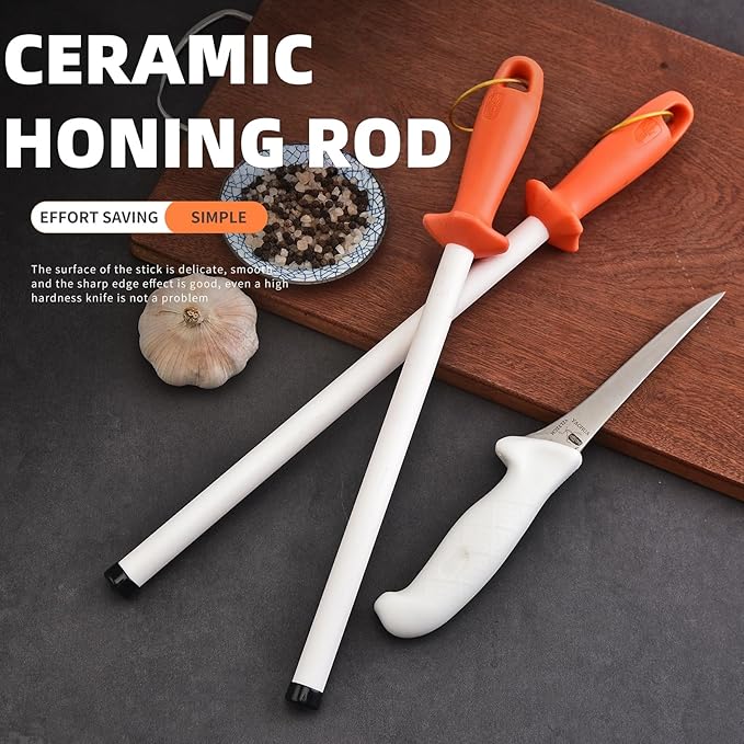 Ceramic Rod Knife Sharpener,10 inch Ceramic Honing Rod,Sharpening Steel for Kitchen Chef Knives, Steak Blades,Ergonomic Design&Comfortable Handle, Protective Cap,Professional Sharpening Stick