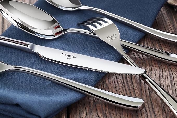 Cangshan 1027013 Rain II Series 20-Piece Stainless Steel 18/10 Forged Flatware Set