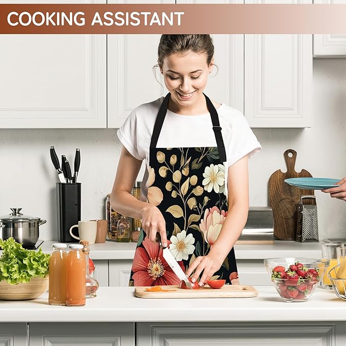 Cooking Apron for Women and Men,Adjustable Chef Bib Apron with 2 Pockets, Water and Oil Resistant for Kitchen Use