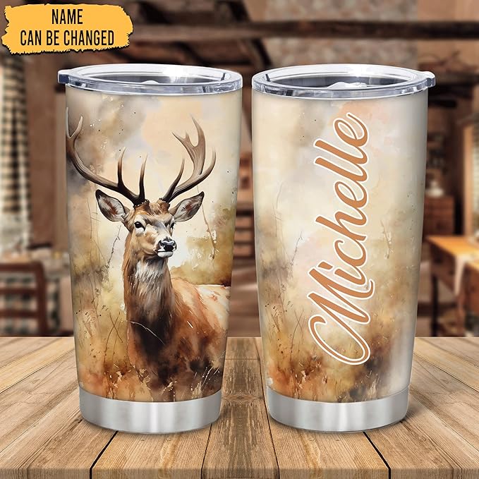 Hyturtle Personalized Hunting Gifts For Men - Deer Hunting Tumbler 20 Oz Travel Coffee Mug Stainless Steel - Fathers Day Gift For Dad, Him, Boy, Husband, Hunters On Birthday, Christmas