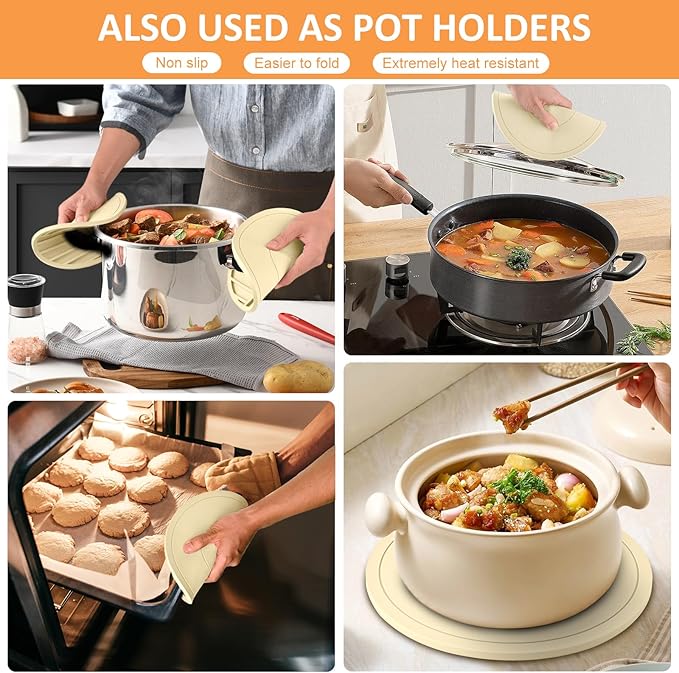 Silicone Trivet Mats Heat Resistant Pot Holders 3 Pack Multipurpose Non-Slip Hot Pads for Kitchen Potholders, Drying mat, Jar Opener, Spoon Holder, Coaster (Apricot)