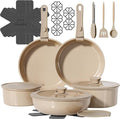 23 Pcs Pots and Pans Set Non Stick, Ceramic Cookware Set Non Toxic with Detachable Handles, Healthy Induction Cookware Oven Safe RV Kitchen Set, PFAS PFOA & PTFE Free, Taupe