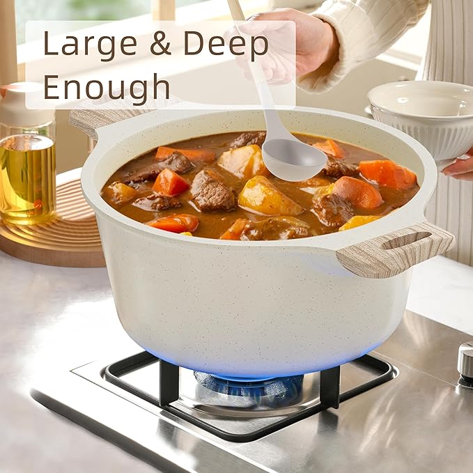 Kitchen Cookware Sets, 21 Pcs Pots and Pans Set Non Stick, Granite Induction Cookware With Steamer Basket, Nonstick Cooking Pot and Pan Set, 4-Cup Egg Pan Set, PFOS PFOA Free, Cream White