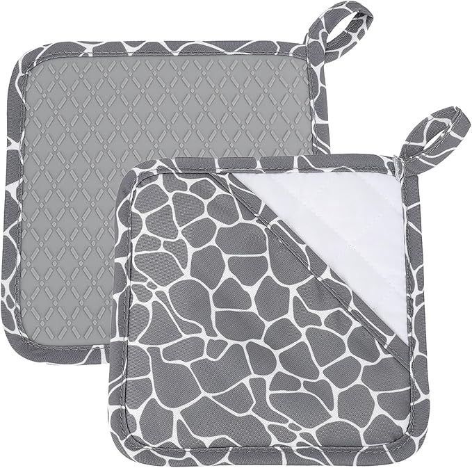 Pot Holders for Kitchen 2 Pack Heat Resistant Hot Pads for Kitchen Counter Decor Silicone Non-Slip Hot Pads with Soft Cotton Lining Pot Holder Trivets for Kitchens Oven Cooking Baking Pans,Gray Stripe