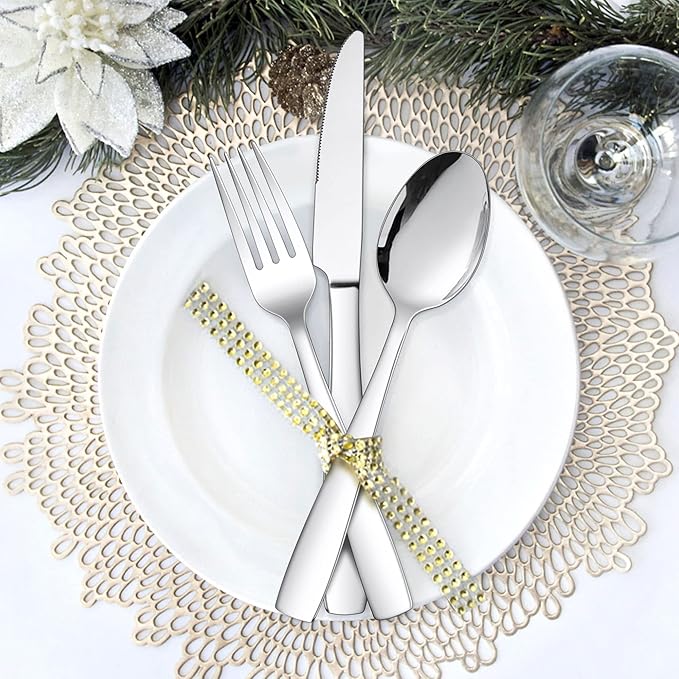 LIANYU 18/10 Stainless Steel Flatware Set for 6, 30-Piece Modern Silverware Cutlery Set, Fancy Square Eating Utensils Forks Spoons Tableware for Home Wedding Entertaining, Dishwasher Safe