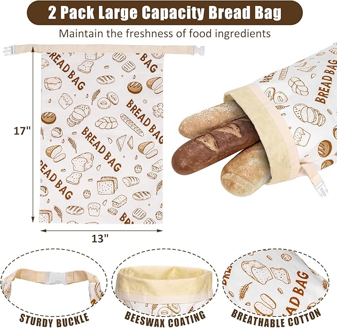 1 Pack Beeswax Bread Bags for Sourdough Reusable Bread Bags Food Storage Bag Large Capacity Portable Freshness Preservation Homemade Sourdough Bread Storage Bag