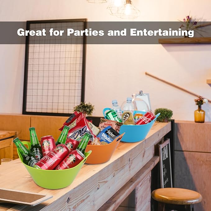 Tiawudi 6 Pack Snack Bowls (4.9L Large), Plastic Serving Bowls for Party, Large Bowls with Handles for Kitchen, Fruit, Cereal, Candy, Salad and Chip, Microwave Safe