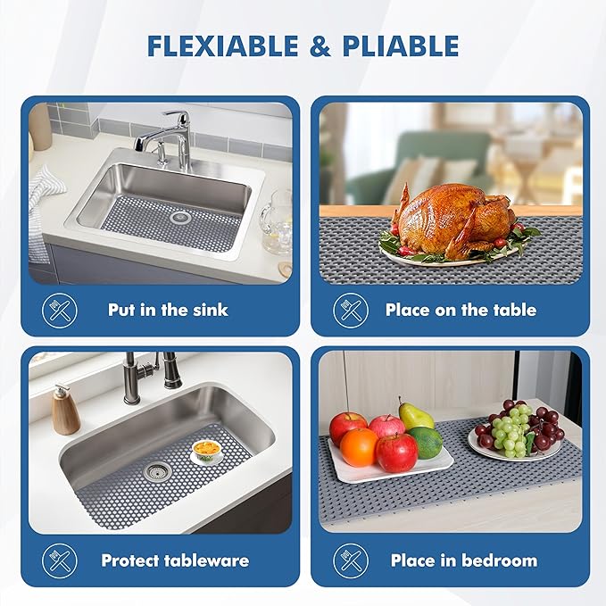 Silicone Sink Protectors for Kitchen Sink - 28.3"x 15.7" Kitchen Protector Accessory, Non-Slip Heat Resistan Mat for Bottom of Farmhouse Stainless Steel Porcelain (Rear Hole)