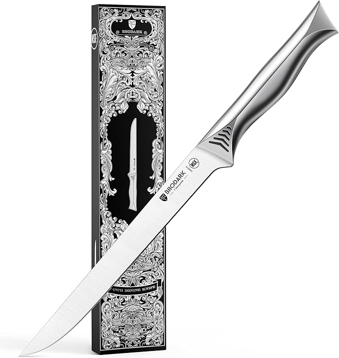 BRODARK Boning Knife - 7" Deboning Knife for Meat Cutting - High Carbon Stainless Steel, One Piece Design Fillet Knives - NSF Certified, Shark Series