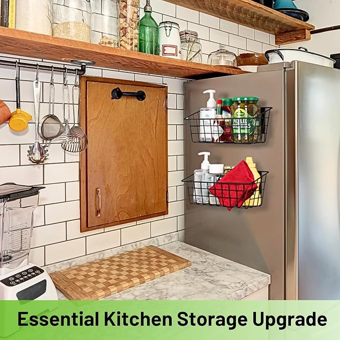 Magnetic Shelf for Fridge, 2 Pack Seasoning Organizer with Strong Magnets for Kitchen Storage Organization, Moveable Magnetic Spice Rack for Refrigerator, Whiteboard, Kitchen Counter, Cabinet