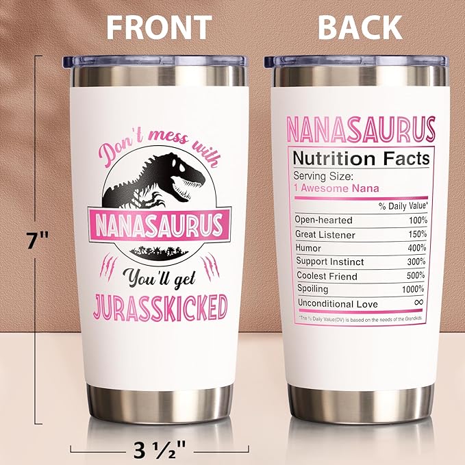 Best Nana Gifts Christmas Gifts from Granddaughter, Grandson, Grandkids, Grandchildren, 20 OZ Tumbler Unique Nanasaurus Birthday Gift for Grandma Grandmother Gigi New Nana Grandparents Insulated Cup