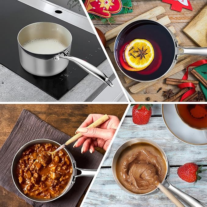 P&P CHEF 1 Quart Tri-Ply Stockpot and Saucepan, Stainless Steel Sauce Pan with Lid, Cooking Induction Pot, Kitchen Cookware for All Stoves, Non-Toxic, Durable & Dishwasher Safe, 1 Piece