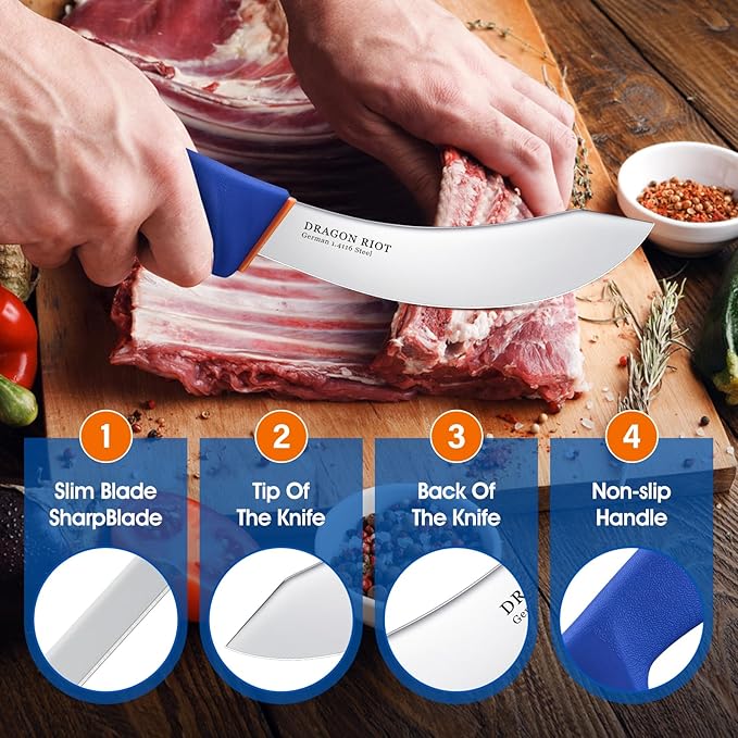 DRAGON RIOT 6 Inch Skining Knives, Beef Skinning Knife for Meat Cutting Stainless Steel Meat Butcher Processing Knife