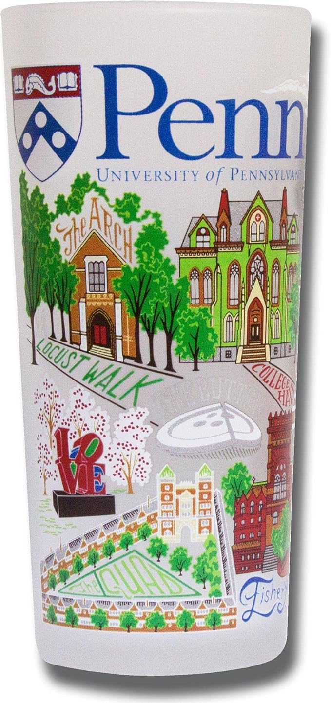 Catstudio Drinking Glass, University of Pennsylvania Glass Cup for Kitchen, 15oz Dishwasher Safe Tumbler for UPenn Alumni