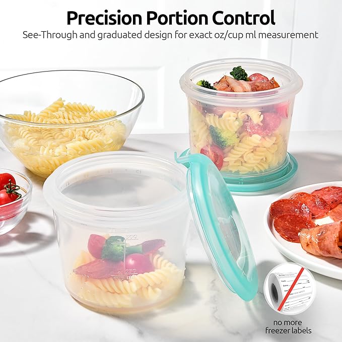U-Taste 2 Cup Silicone Food Container: Meal Prep Kitchen Storage with Airtight Lid, Freezer & Microwave Safe, Lunch Box with Date Marking Circle, Clear Stackable for Portion Control (2-PC, Aqua Sky)