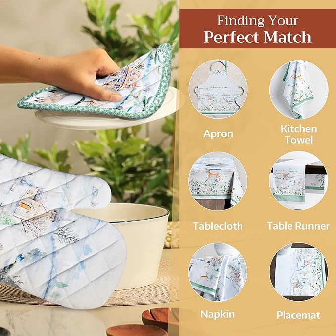 Maison d' Hermine Pot Holders 100% Cotton Heat Resistant Potholders 8" x 8" Hot Pads with Loop for Thanksgiving Christmas Decorations BBQ Cooking Baking Handling Hot Pans (Pack of 1, Snowy World)