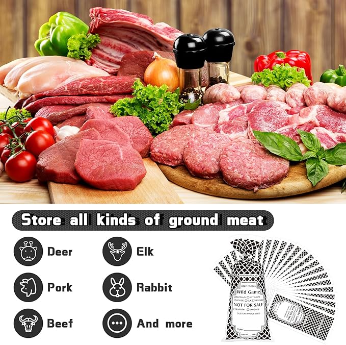 1500 Pack Wild Game Meat Bags Pack for Freezer 1.5 lb 10.4 x 4.4 Inches Ground Meat Freezer Packing Bags Bulk Venison Beef Processing Storage with Twist Ties for Outdoor