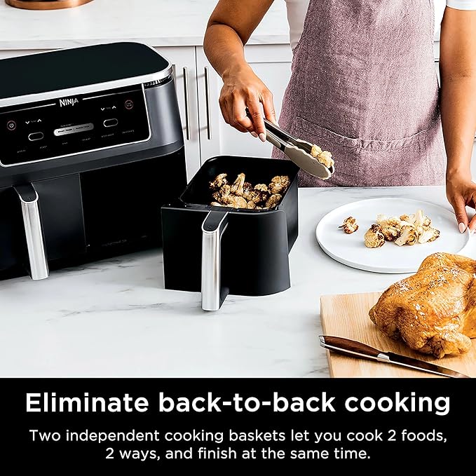 Ninja R-AD300CO Foodi 6-in-1 10-qt. XL 2-Basket Air Fryer with DualZone Technology, Black (Renewed)
