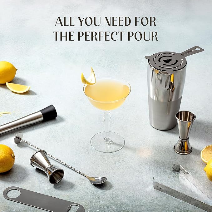 Mixology & Craft Bartender Kit: 14-Piece Professional Cocktail Shaker Set, Martini Shaker Set with Complete Bar Kit with Muddler & Jigger- Exclusive Cocktail Recipes Bonus