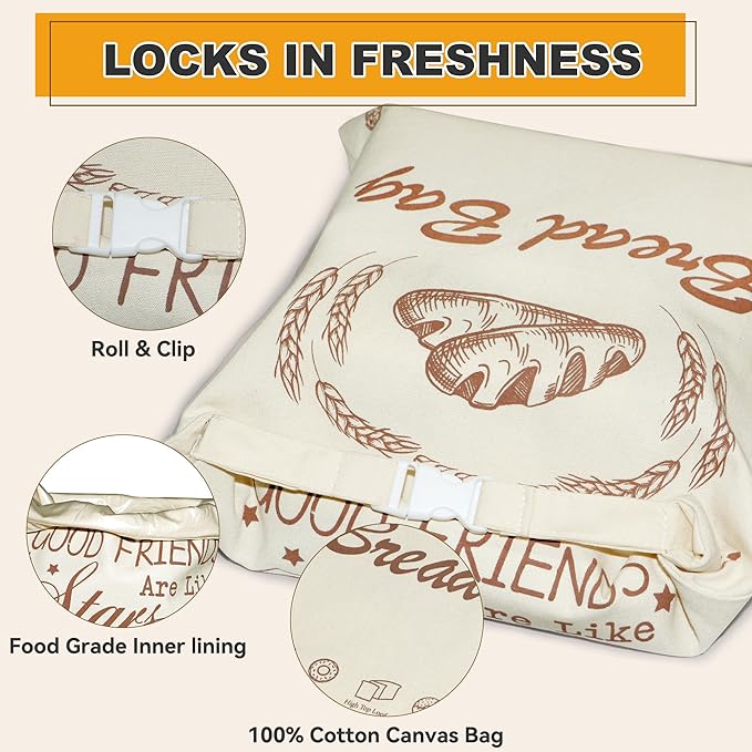2 Pack Reusable Bread Bags for Homemade Sourdough,Special Double-Lock for Longer Freshness,Keep Fresh Bread Bags with Good Friends Are Like Stars,Friendship Gifts for Women, Best Friend Birthday Gifts