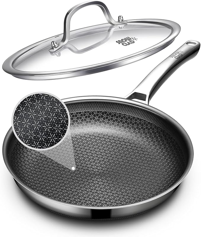 Non Stick Frying Pans 12 inch, Hybrid Frying Skillets Nonstick with Lid,non stick Stainless Steel Pans, Dishwasher and Oven-Safe Chef Pan, Induction Compatible Cooking Pan, PFOA Free Cookware
