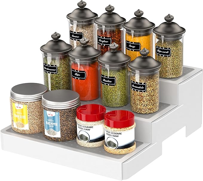 Yan & Hin Pack of 2, 3-Tier Spice Racks, Expandable and Non-Skid, Ideal as Medicine Cabinet Organizers, Kitchen Shelf Pantry Organizer, and Seasoning Organizer, Canned Food Organizer,Species Organizer