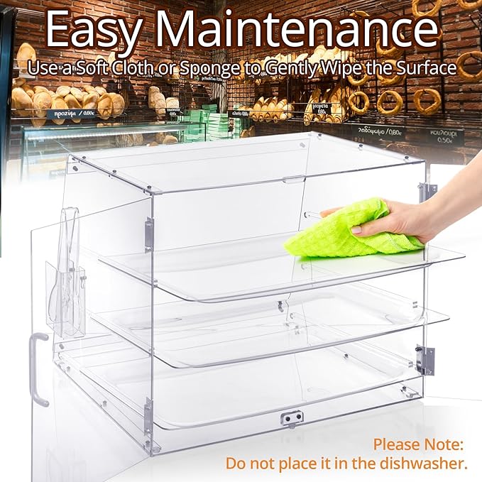 Bakery Display Case, Pastry Display Case Countertop 3 Tier Tray, Acrylic Clear Boxes for Bread Pastry Desserts Food Cookie, Display Cabinet Box for Baking Enthusiasts, 20.86 x 17.3 x 16.5 in