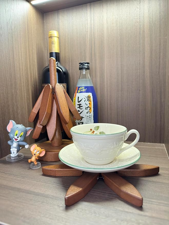 Wooden Trivets for Hot Dishes Mat Coasters Pot Plate Bowl Teapot for Kitchen Natural Foldable Stackable Christmas Tree (Beech Wood)