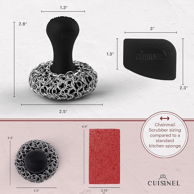 Cuisinel CAST IRON CHAINMAIL SCRUBBER AND PAN SCRAPER - ERGONOMIC DESIGN STAINLES