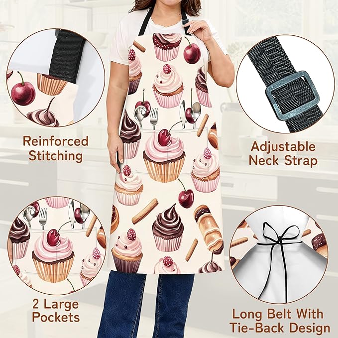 Apron with Pockets for Women, Adjustable Kitchen Cooking BBQ Chef Apron, Gifts for Mom Birthday, or Holidays