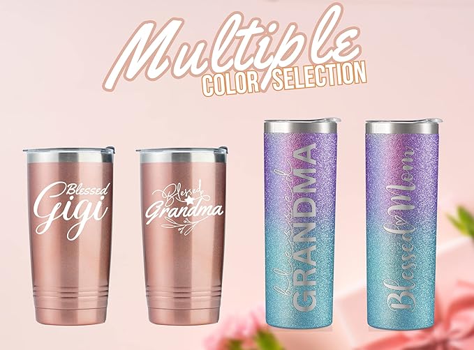 Onebttl Christian Grandma Gifts for Mother's Day, 20oz Purple & Blue Glitter Skinny Tumbler, Straw & Lid Included, Blessed Grandma Gifts