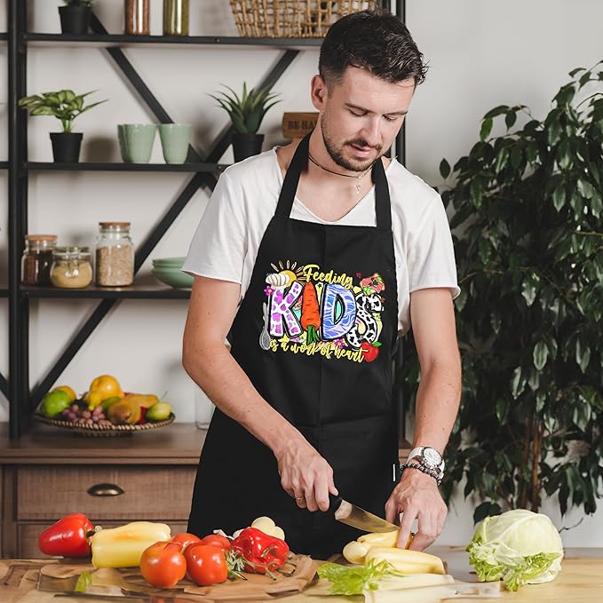 Funny Cafeteria Crew Aprons with Pockets, Cafeteria Worker Staff Appreciation Gifts