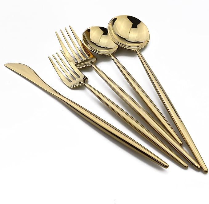20-Piece Flatware Set, 18/10 Stainless Steel Dishwasher Safe, Mirror Polishing Gold
