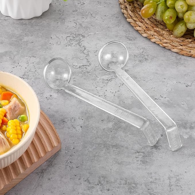 20 Pcs 1 oz Plastic Small Ladles with 7 Inches Long Handle, Mini Ladle for Serving Salsa Sauce Dressing Punch Bowl Sauces and Toppings (Clear)