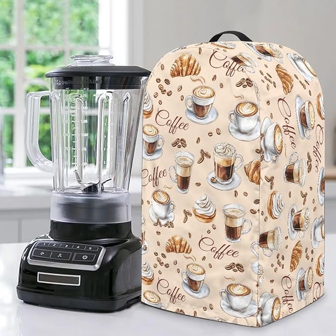 Warm Coffee Patterns Blender Cover Kitchen Appliance Cover Anti Fingerprint Dust-Proof Coffee Machine Cover Food Processor Cover Stand Mixer Cover with Top Handle