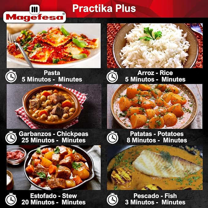Magefesa Practika Plus Stainless Steel Pressure Cooker Set, 4.2 & 6.3 Quart, Works on All Stovetops, Induction-Compatible, Encapsulated Diffuser Bottom, 5 Safety Systems