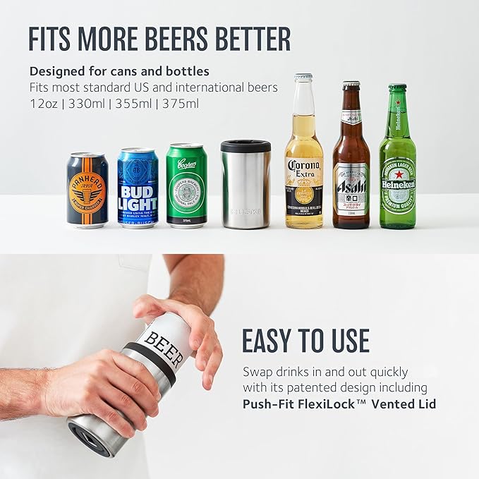 Huski Beer Cooler 2.0 | NEW | Premium Can and Bottle Holder | Triple Insulated Marine Grade Stainless Steel | Detachable 3-in-1 Opener | Works as a Tumbler | Best Gifts for Beer Lovers (Stone Grey)