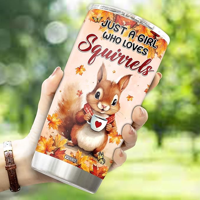 Squirrel Coffee Tumbler 20 Oz Stainless Steel Squirrels Whisperer Gifts for Women Girls Kids Daughter Mug With Lid Travel Cup Drinking Cups Christmas Birthday Valentine Gift