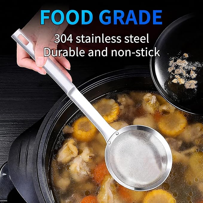 TBWHL Multi-functional Hot Pot Fat Skimmer Spoon - Stainless Steel Fine Mesh Food Strainer for Skimming Grease and Foam DIA 3.7"