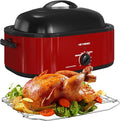 20Qt Roaster Oven Buffet with Self-Basting Lid, 1450W Stainless Steel Electric Turkey Roaster Oven with Cool-Touch Handles, Removable Pan and Rack, Red