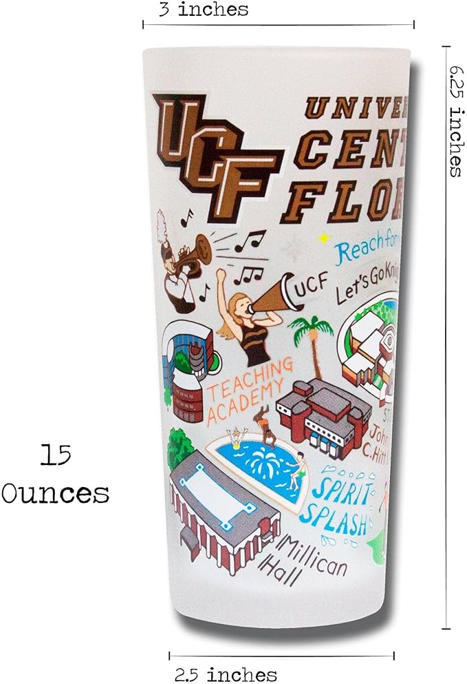 Catstudio Drinking Glass, University of Central Florida Glass Cup for Kitchen, 15oz Dishwasher Safe Tumbler for UCF Alumni