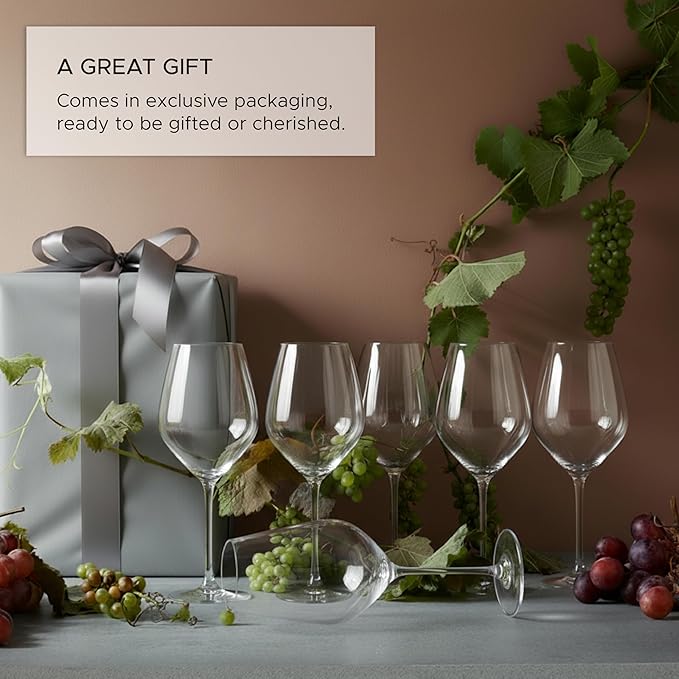 Holmegaard Cabernet Burgundy Glass, Clear, 9.6" H x 4.1" D, 23.3 oz, Set of 6, Designed by Peter Svarrer, Gift Box Included